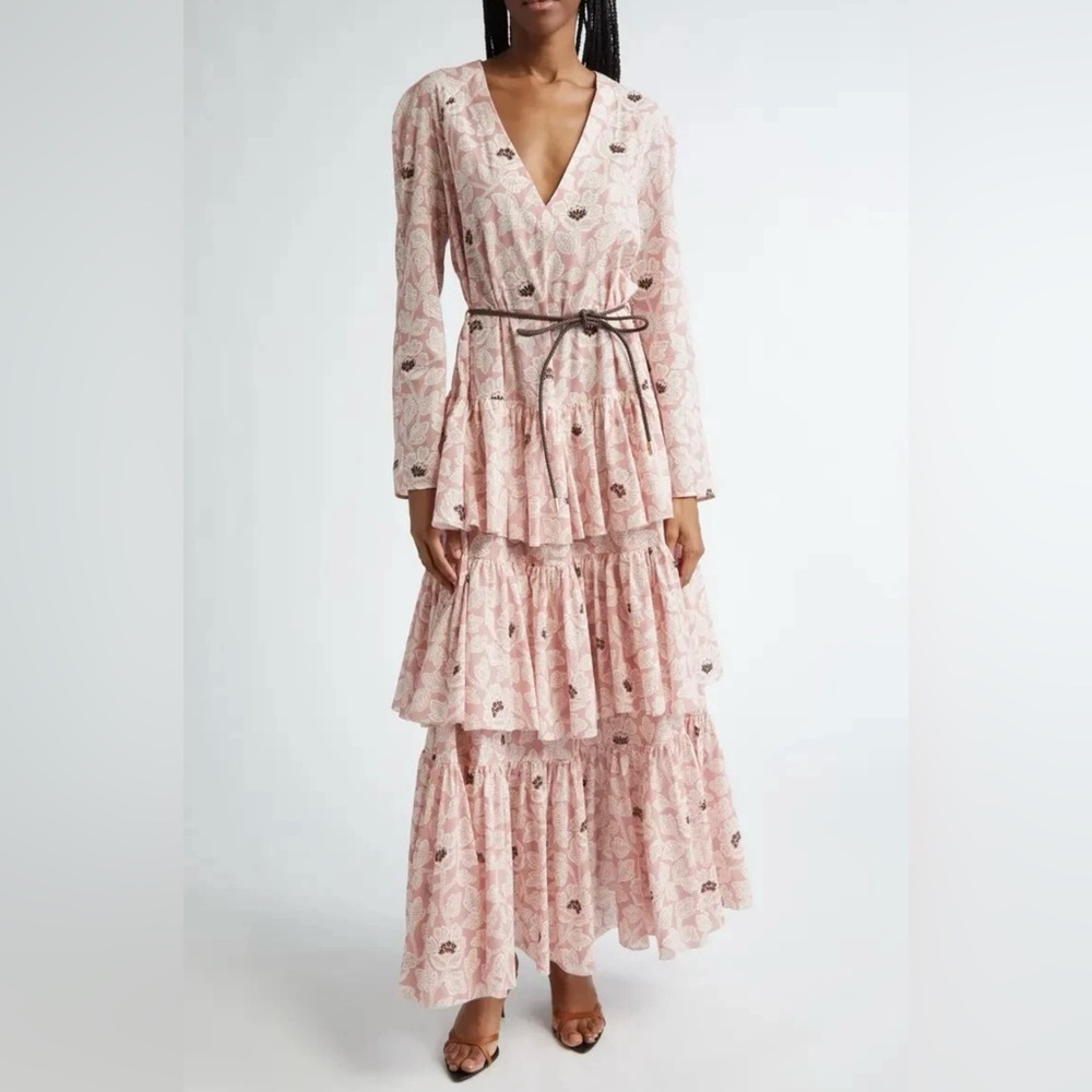 Zimmermann Pink and Black Tiered Ruffled Sundress